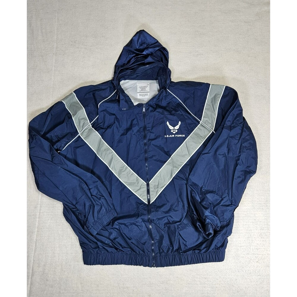 US Air Force Windbreaker PTU Jacket X Large Long Blue Reflective Military Hooded